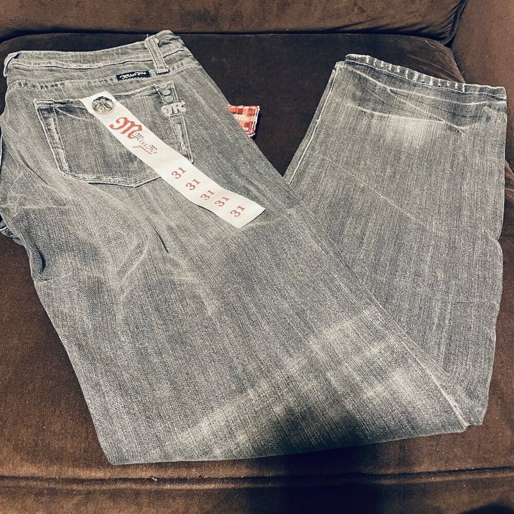 NEW with Tags Womens Miss Me Jeans size 31 bootcut gray Black Rhinestone M